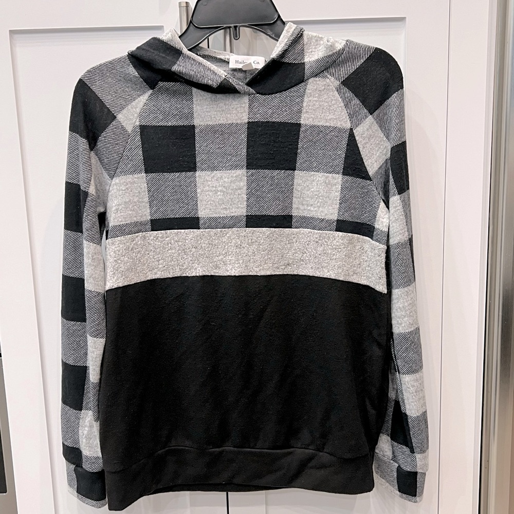 Hailey & Co Black Gray Checkered Block Hoodie